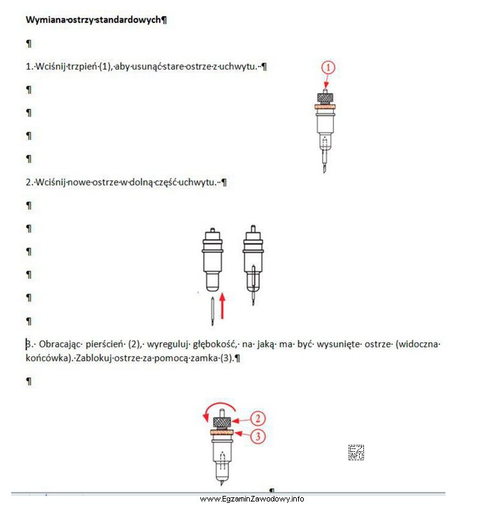 Dokumentacji techniczno-ruchowa (DTR) urządzenia, której fragment pokazano na 