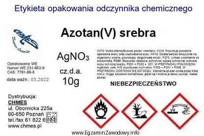Z informacji zawartych na przedstawionej etykiecie opakowania odczynnika chemicznego wynika, ż