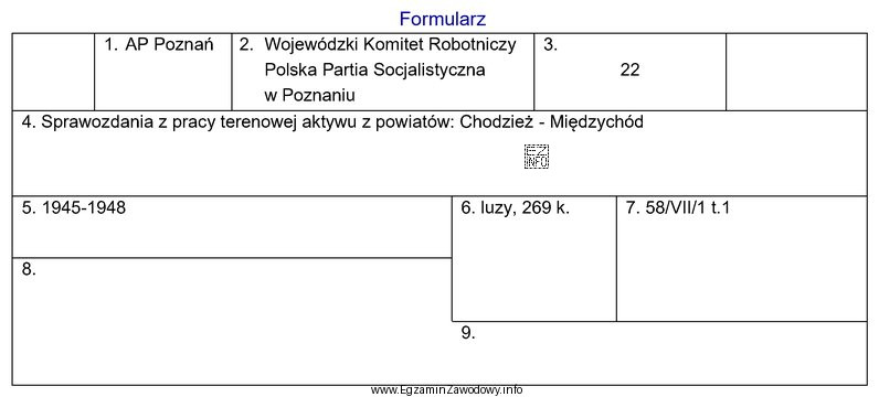Zamieszczony formularz to przykład karty inwentarzowej dla dokumentacji