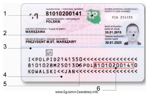 Zabezpieczenie w postaci mikrodruku na przedstawionym dowodzie osobistym oznaczone jest 