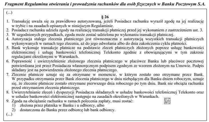 Na podstawie zapisów Regulaminu otwierania i prowadzenia rachunków 