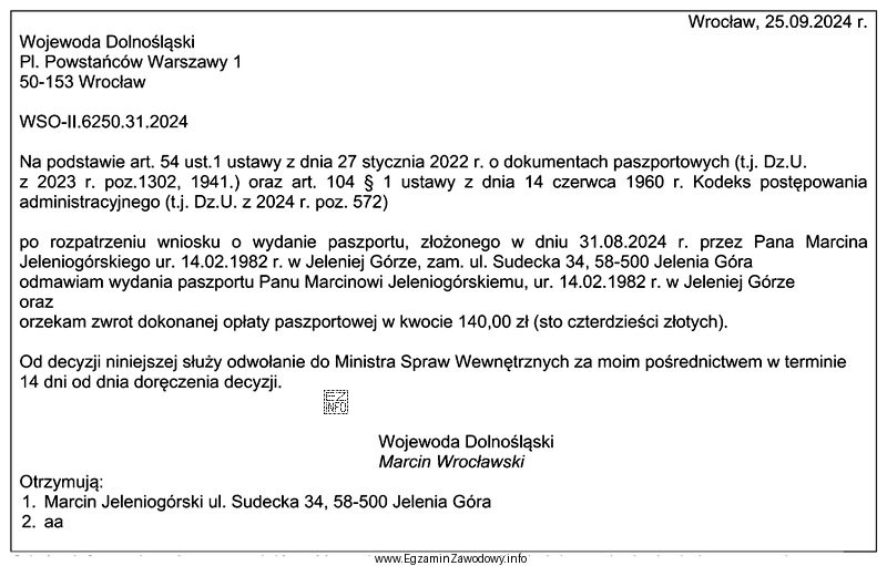O którą informację należy uzupełnić treść zamieszczonej 