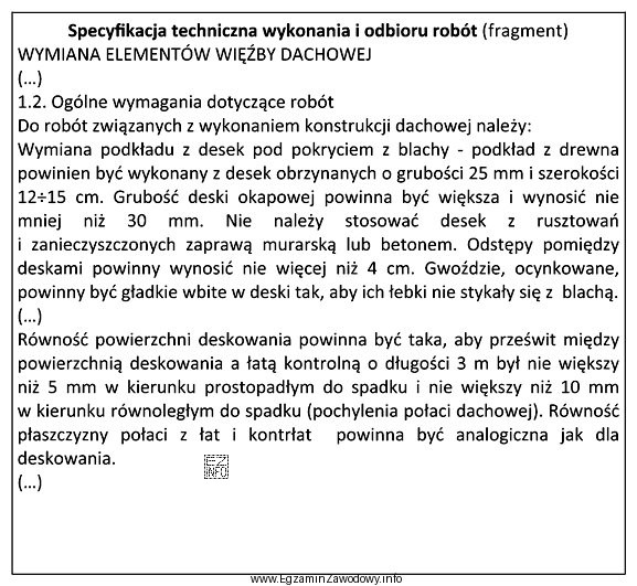 Na podstawie fragmentu specyfikacji technicznej wykonania i odbioru robót 