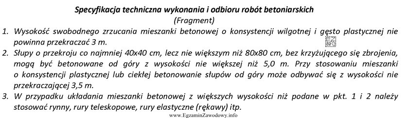 Korzystając z informacji zawartych we fragmencie specyfikacji technicznej wykonania 