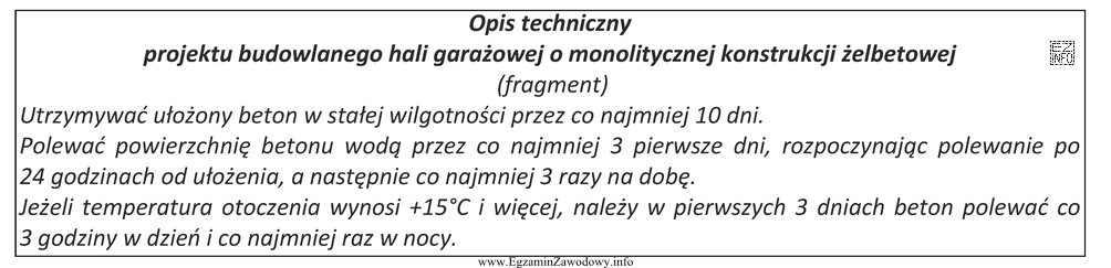 Na podstawie przedstawionego fragmentu opisu technicznego określ, po jakim 