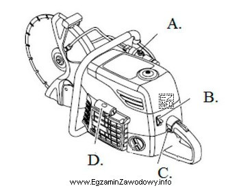 Na rysunku przecinarki do betonu wyłącznik oznaczono literą