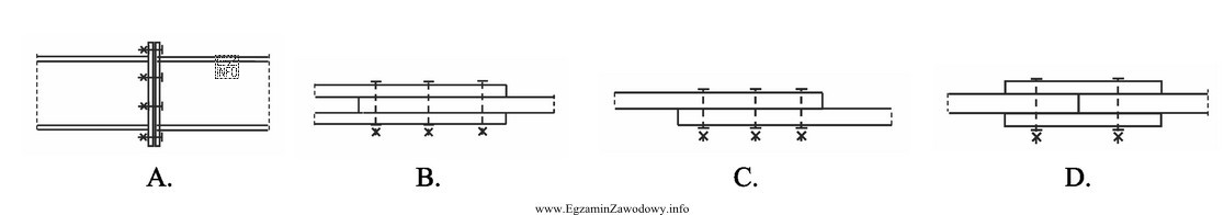 Na którym rysunku przedstawiono połączenie śrubowe doczołowe?
