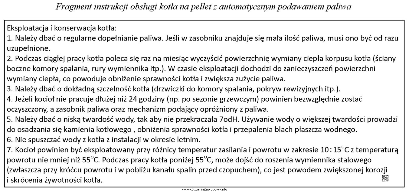 Na podstawie zamieszczonego fragmentu instrukcji obsługi kotła na 