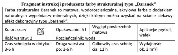 Na podstawie instrukcji producenta oblicz, ile litrów farby potrzeba 