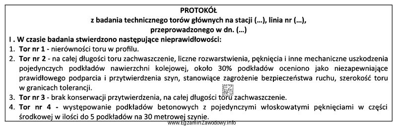 Na podstawie przedstawionego fragmentu protokołu z badania technicznego toró