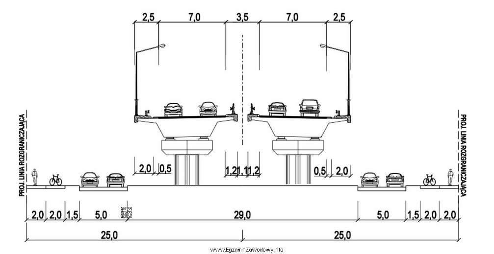 Szerokość pasa ruchu na przedstawionym przekroju normalnym wiaduktu wynosi