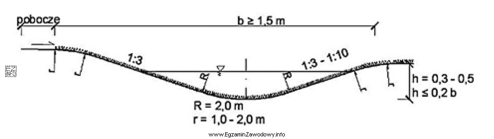 Na rysunku przedstawiono rów przydrożny stosowany jako standardowe 