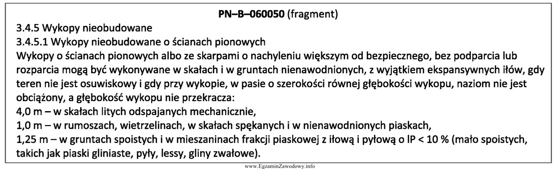 Na podstawie fragmentu Polskiej Normy wskaż, który z wykopó