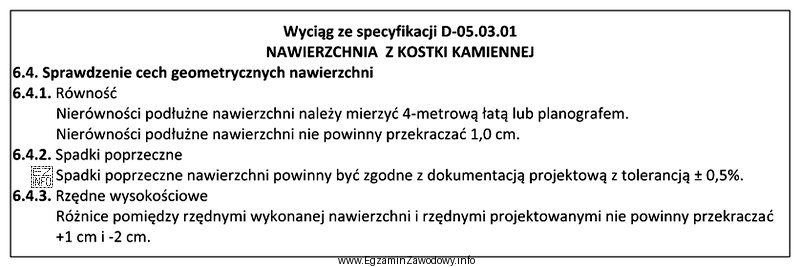 Nawierzchnia drogi ma 5-procentowe dwustronne pochylenie poprzeczne. Pochylenia poprzeczne nie 