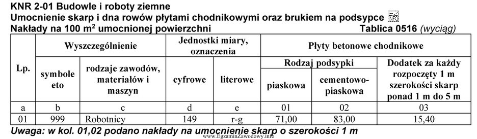 Zaplanowano umocnienie płytami betonowymi na podsypce piaskowej 200 m2 skarpy 