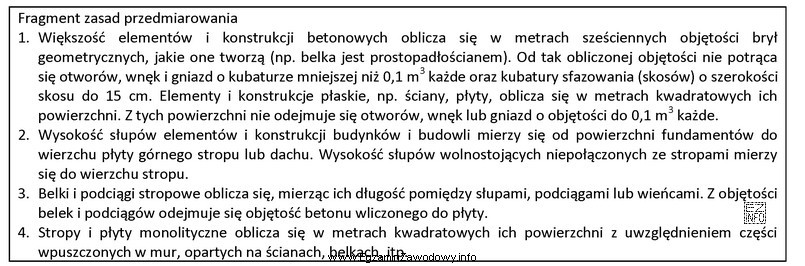 Na podstawie fragmentu zasad przedmiarowania konstrukcji betonowych, licząc obję