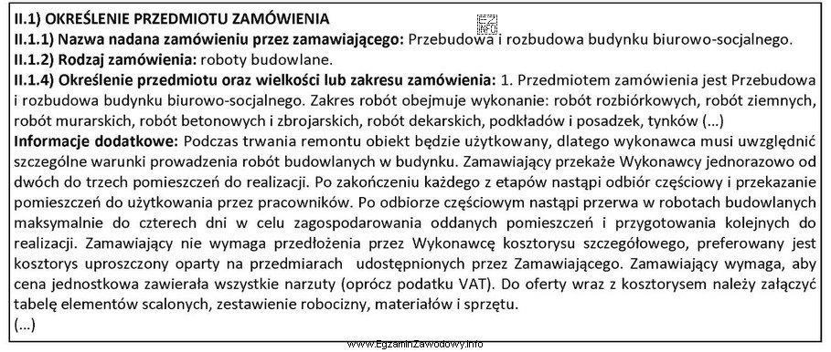 Na podstawie załączonego fragmentu ogłoszenia o zamówienie 