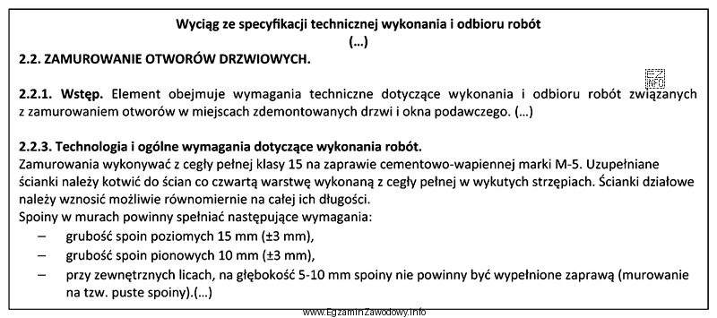 Na podstawie załączonego fragmentu specyfikacji technicznej określ warunki, 