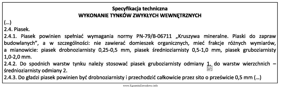 Na podstawie fragmentu specyfikacji technicznej określ, jakiego rodzaju kruszywa 