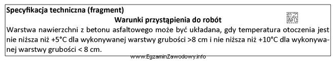 Na podstawie zamieszczonego fragmentu specyfikacji technicznej wykonania i odbioru robó