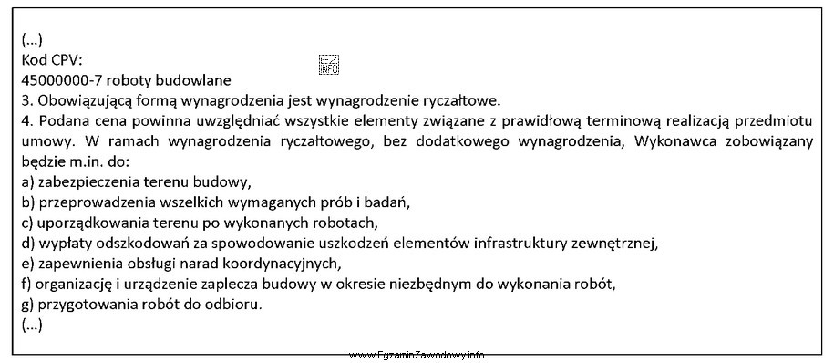 Na podstawie załączonego fragmentu SIWZ w ramach wynagrodzenia 