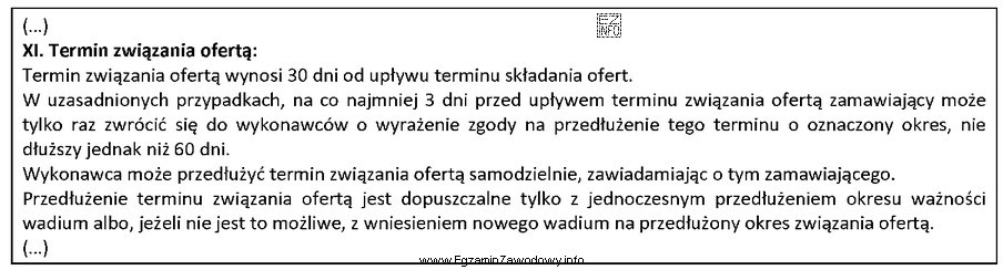 Na podstawie przedstawionego fragmentu SIWZ termin związania ofertą