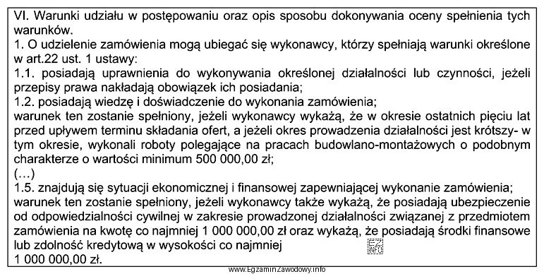 Zgodnie z fragmentem SWZ wykonawca spełnia warunki udziału 