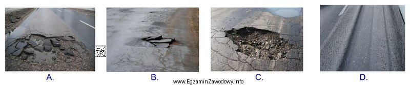 Na którym rysunku przedstawiono uszkodzenie nawierzchni bitumicznej w postaci 