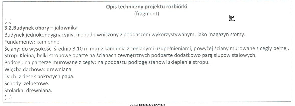 Na podstawie przedstawionego fragmentu opisu technicznego wskaż materiał, z któ