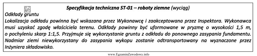 Na podstawie przedstawionego wyciągu ze specyfikacji technicznej wskaż szerokoś