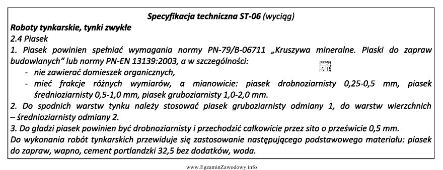 Na podstawie przedstawionego wyciągu ze specyfikacji technicznej wskaż, jakich 