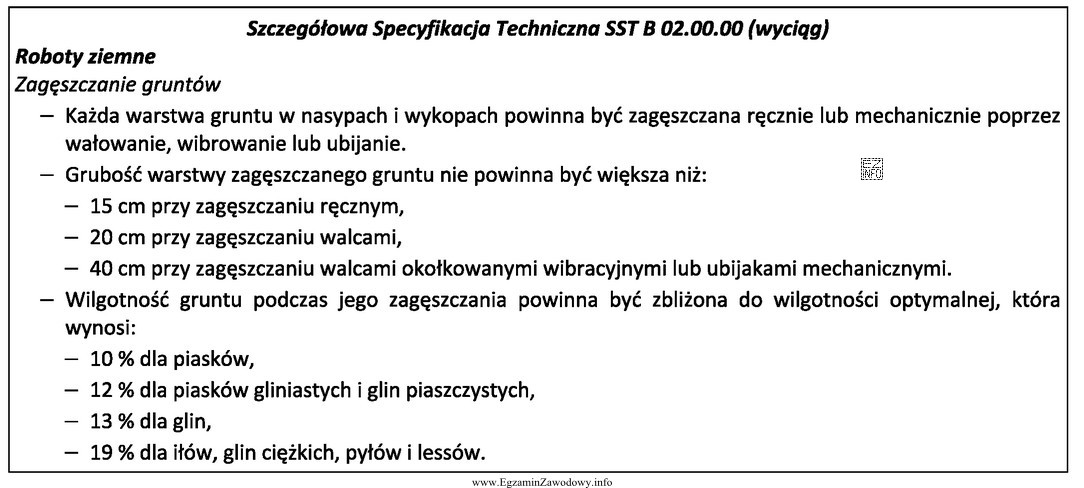 Na podstawie przedstawionego wyciągu ze Szczegółowej Specyfikacji Technicznej 