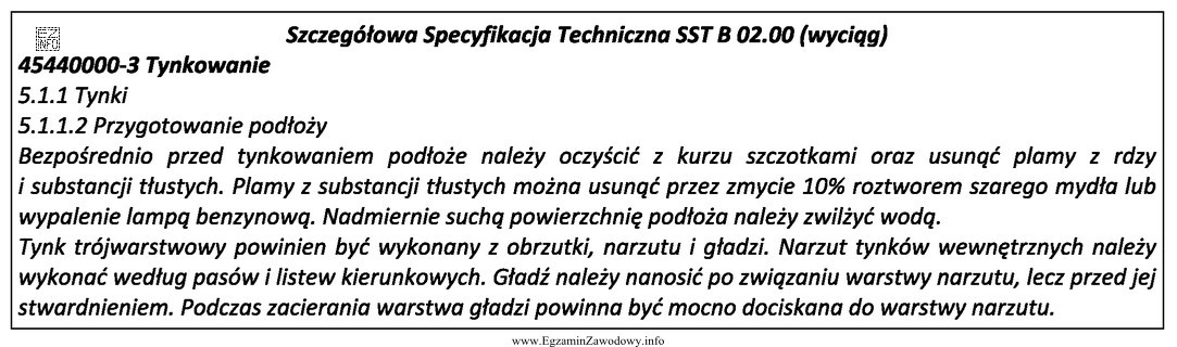 Zgodnie z przedstawionym wyciągiem ze Szczegółowej Specyfikacji Technicznej 