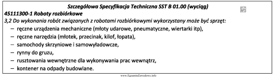 Z przedstawionego wyciągu ze Szczegółowej Specyfikacji Technicznej wynika, ż