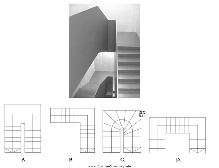 Na fotografii przedstawiono widok klatki schodowej. Na którym rysunku 