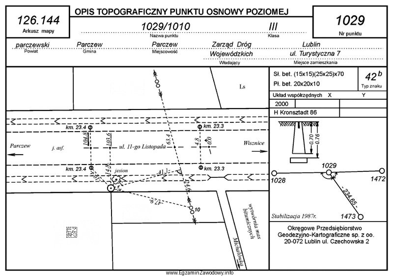 Zgodnie z zamieszczonym opisem topograficznym odległość słupa elektroenergetycznego 