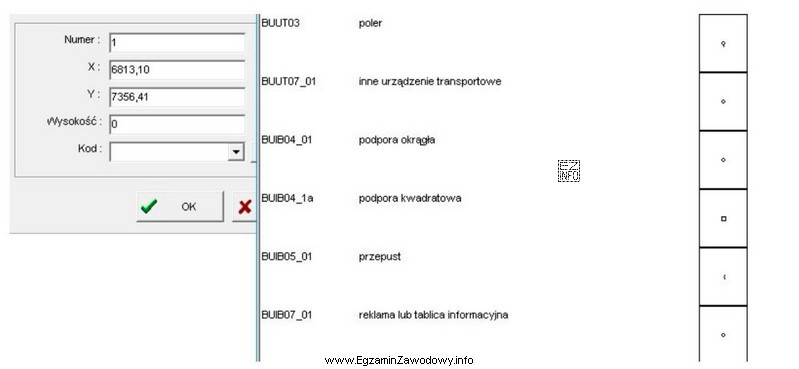 Na podstawie danych zamieszczonych w oknach dialogowych z programu kartograficznego 