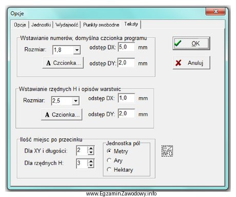 Na podstawie widoku okna dialogowego programu kartograficznego, określ rozmiar 
