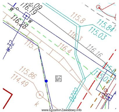 Ile wynosi rzędna dna studzienki kanalizacyjnej na przedstawionym fragmencie 