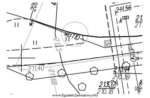 Na przedstawionym fragmencie mapy zasadniczej zapis wB110 oznacza przewód 
