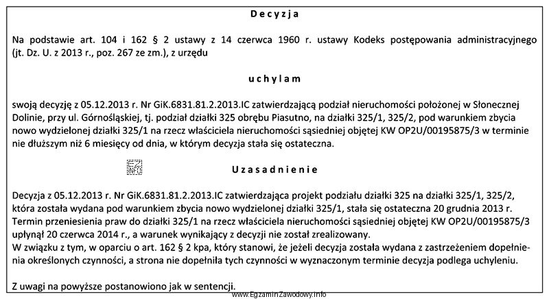 Na podstawie fragmentu decyzji, podaj w jaki sposób należ