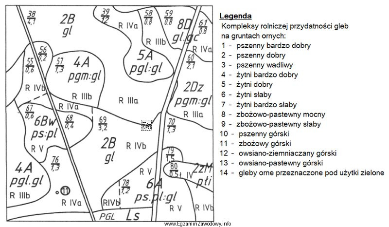 Na podstawie przedstawionego fragmentu mapy glebowo-rolniczej wskaż numer konturu, do 