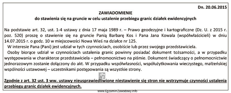 Który błąd popełnił geodeta przy sformułowaniu 