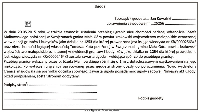 O jaką informację należy uzupełnić przedstawiony dokument?