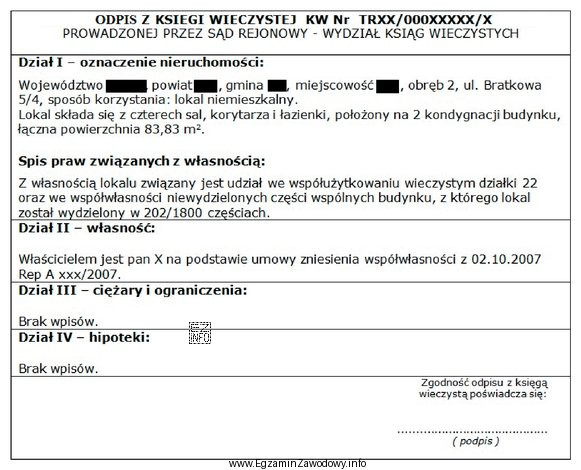 Na podstawie odpisu z księgi wieczystej wskaż stan prawny 