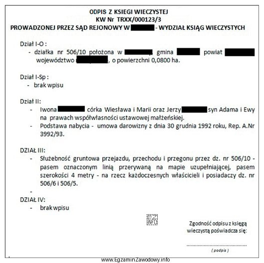 Na podstawie odpisu z księgi wieczystej określ w 