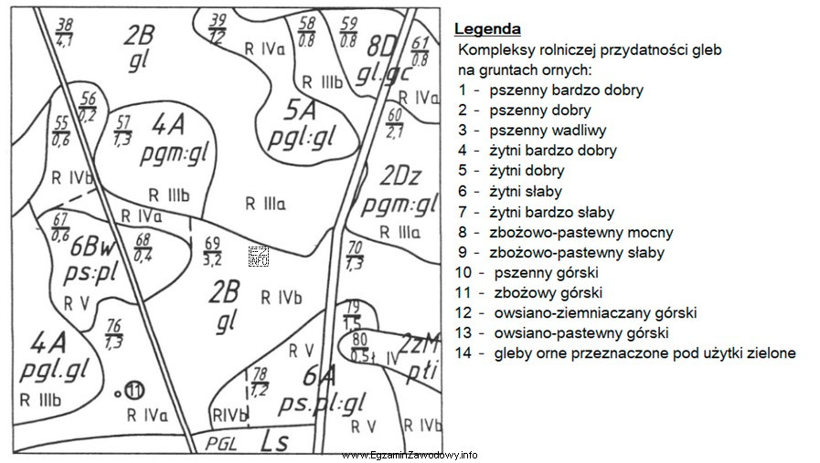 Na podstawie przedstawionego fragmentu mapy glebowo-rolniczej wskaż numer konturu, do 