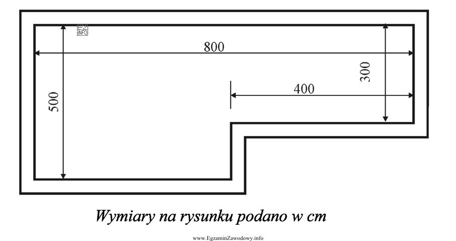 Przedstawiona na rysunku powierzchnia podłogi pomieszczenia, przeznaczona do zabudowy 