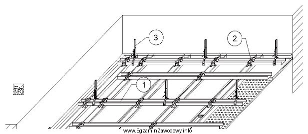 Na rysunku, przedstawiającym fragment sufitu podwieszanego, cyfrą 2 oznaczono