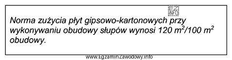 Na podstawie podanej normy zużycia płyt gipsowo-kartonowych oblicz, 